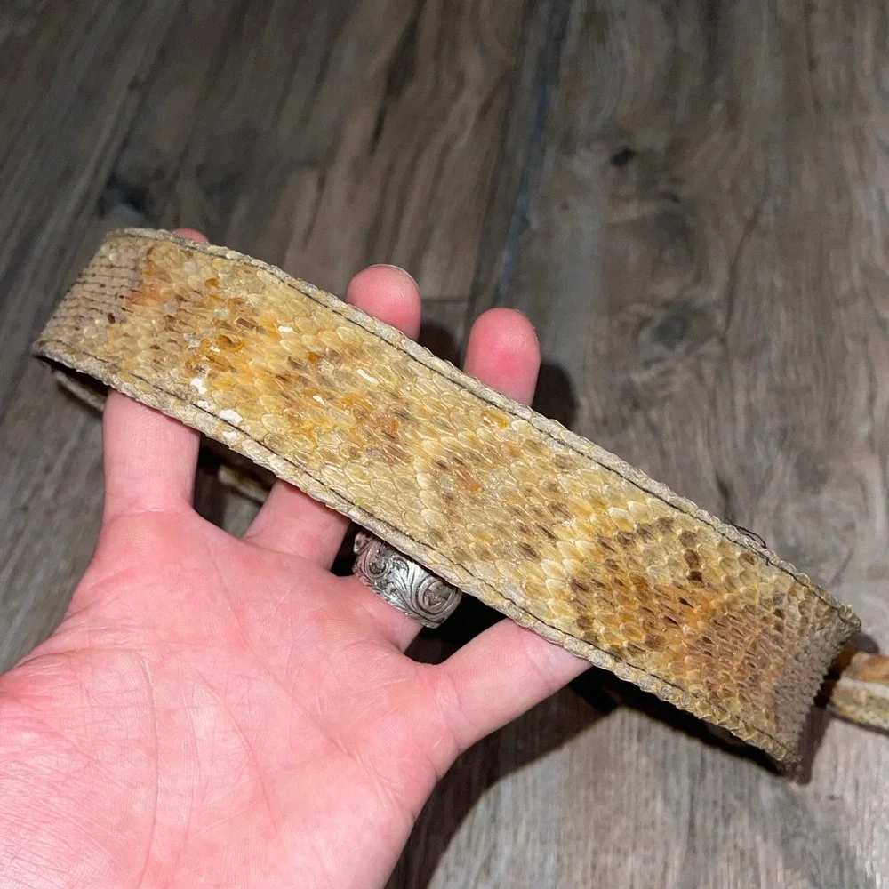 Kids Vintage Snakeskin Print Belt Western Horseshoe Buckle Tan Brown AS IS OLD